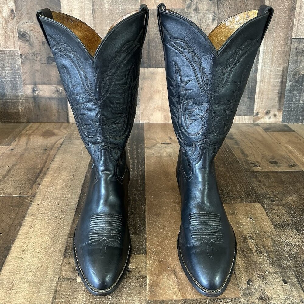 Tony Lama Vintage Classic Black Western Cowboy Boots Mens 10 EE